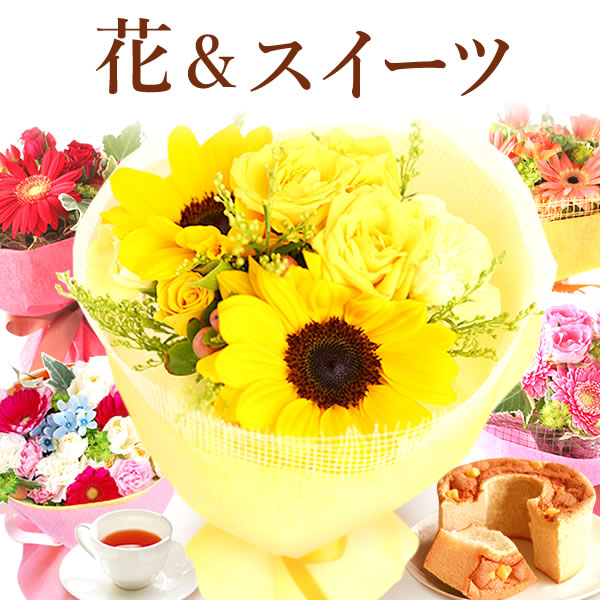 選べる4色 花束アレンジ シフォンケーキ [花とスイーツ 生花 お花 花
